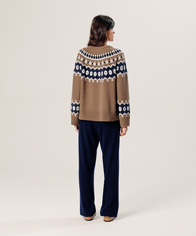 Rodier Pull Jacquard En Cachemire Marron Camel