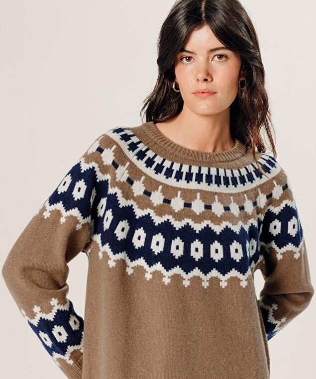 Rodier Pull Jacquard En Cachemire Marron Camel