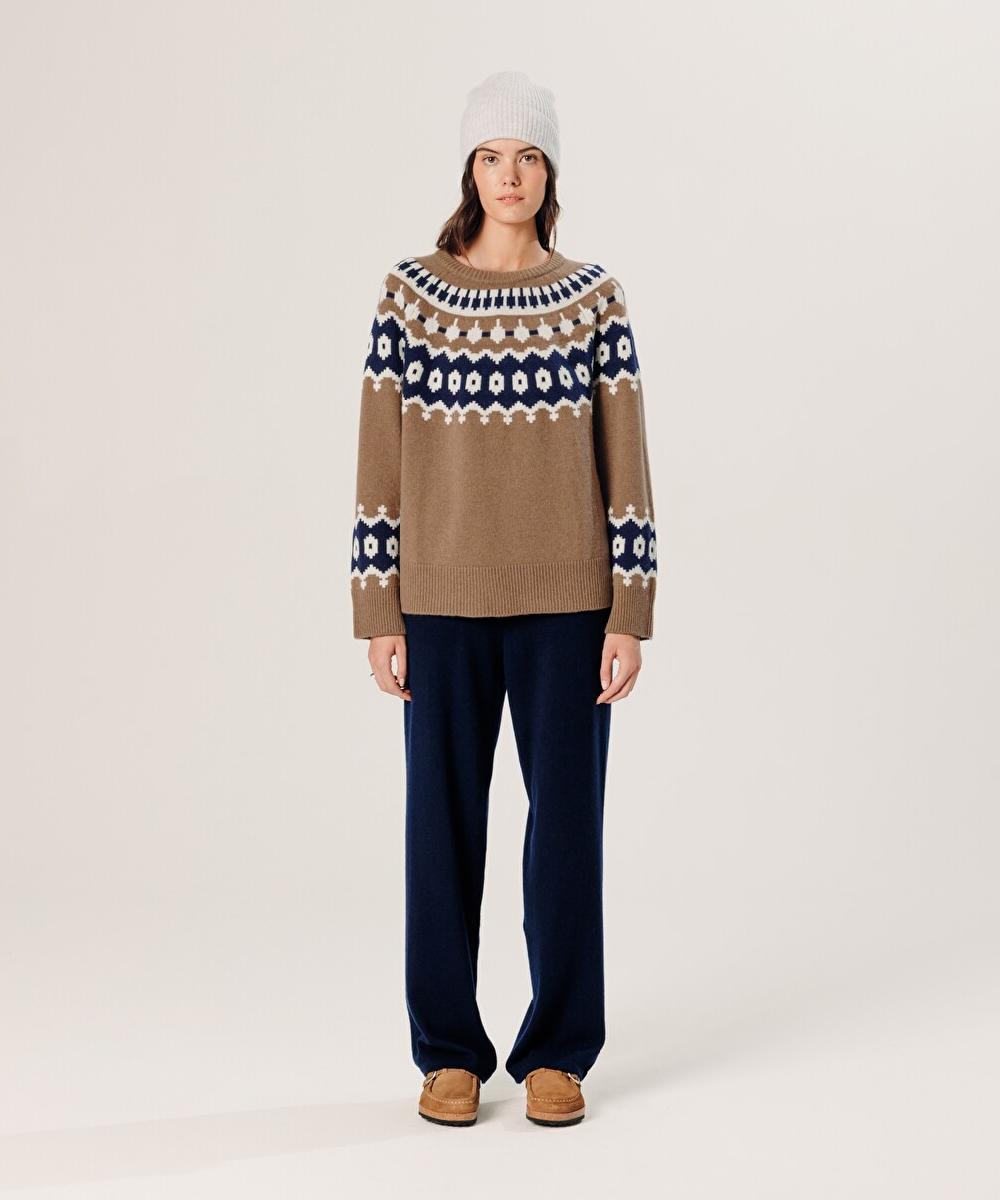 rodier Pull jacquard en cachemire marron camel