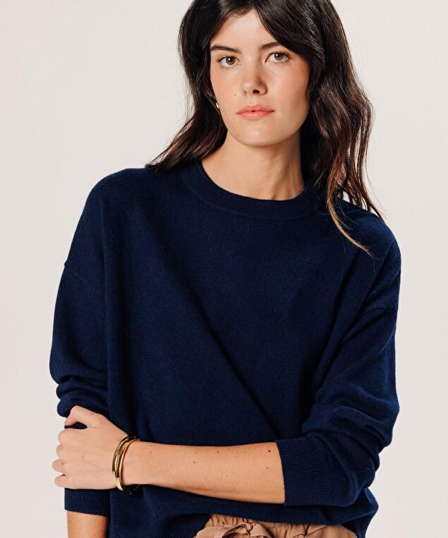 Rodier Pull Large En Cachemire Bleu Marine