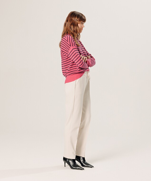 Rodier Pull Large Rayé En Cachemire Orange Corail