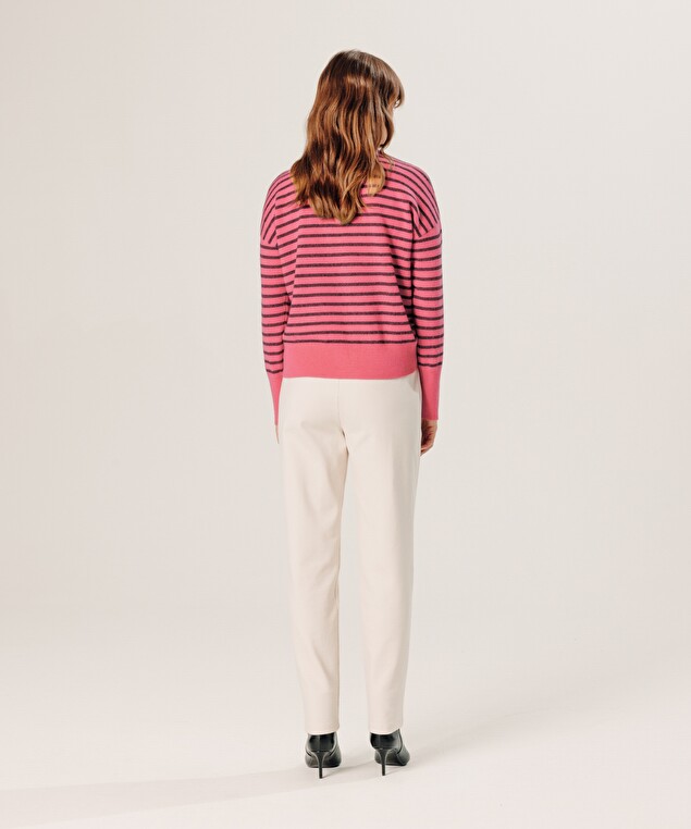 Rodier Pull Large Rayé En Cachemire Orange Corail