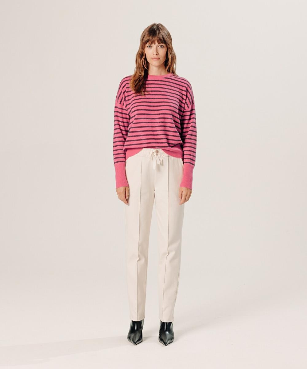 rodier Pull large rayé en cachemire orange corail