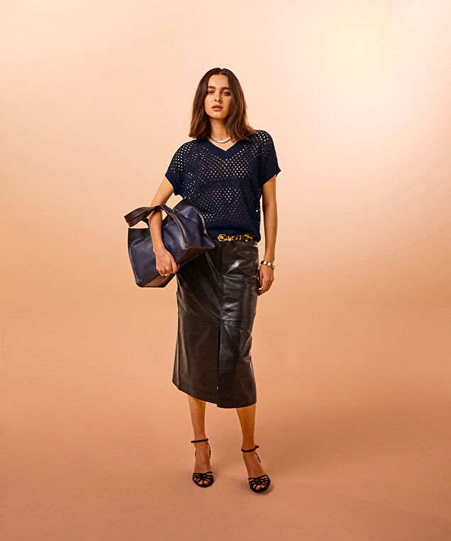 Rodier Pull Manches Courtes Ajouré Bleu Nuit