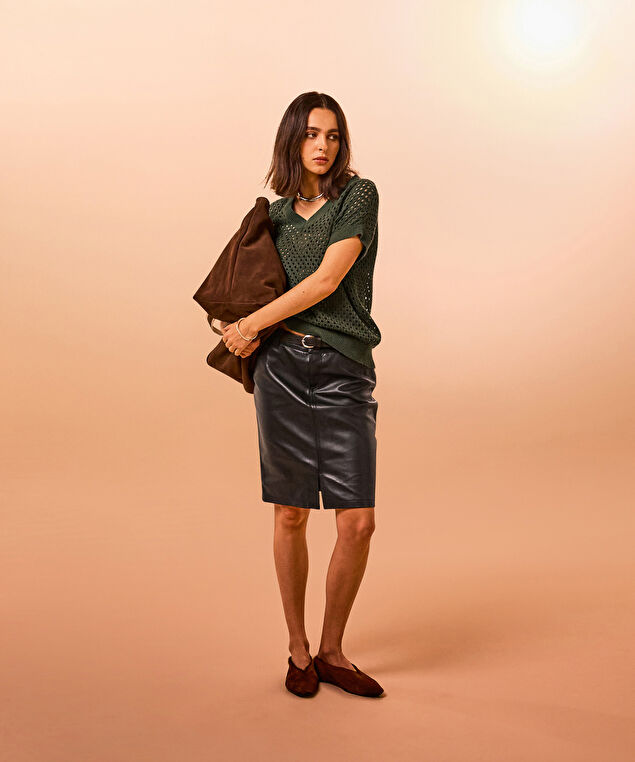 Rodier Pull Manches Courtes Ajouré Vert Kaki