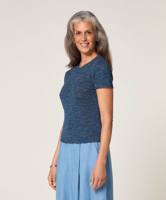 Rodier Pull Manches Courtes En Coton Bleu Denim