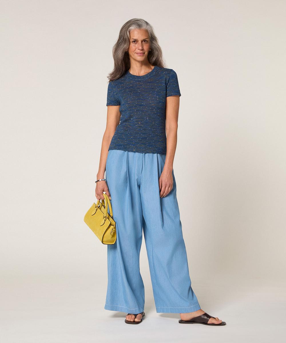 rodier Pull manches courtes en coton bleu denim