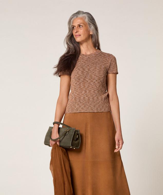 Rodier Pull Manches Courtes En Coton Taupe Chiné