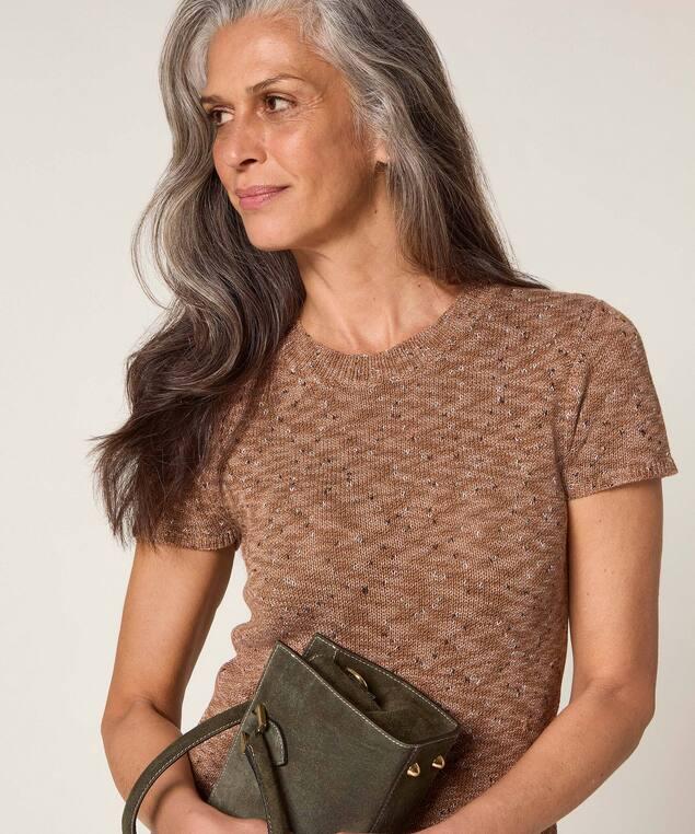 Rodier Pull Manches Courtes En Coton Taupe Chiné