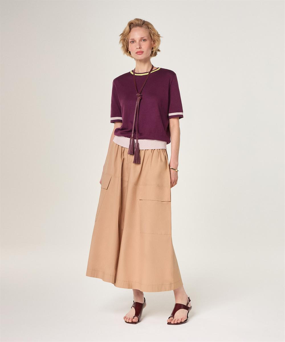 rodier Pull manches courtes en coton violet de vin