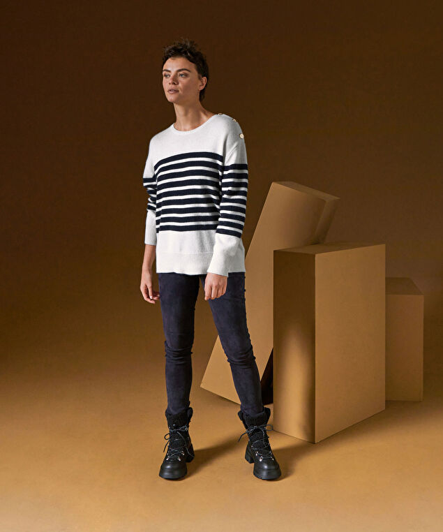 Rodier Pull Marinière En Cachemire Blanc