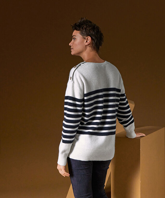 Rodier Pull Marinière En Cachemire Blanc