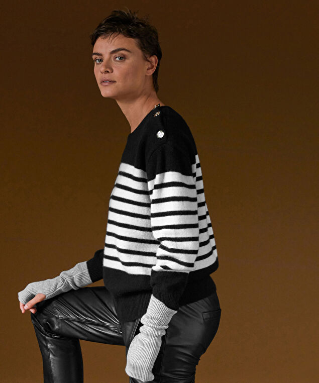 Rodier Pull Marinière En Cachemire Noir