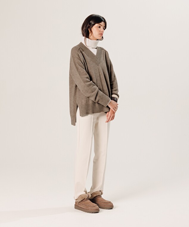 Rodier Pull Oversize Col V En Cachemire Beige