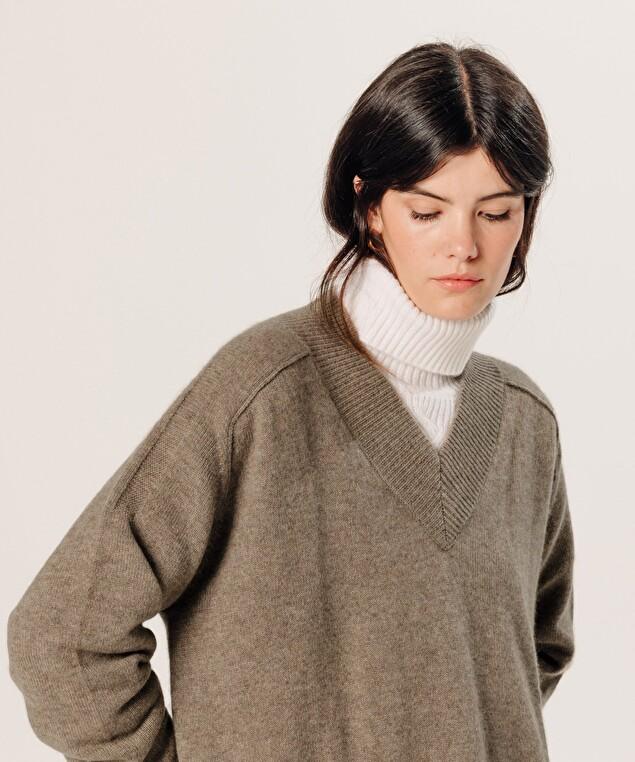 Rodier Pull Oversize Col V En Cachemire Beige