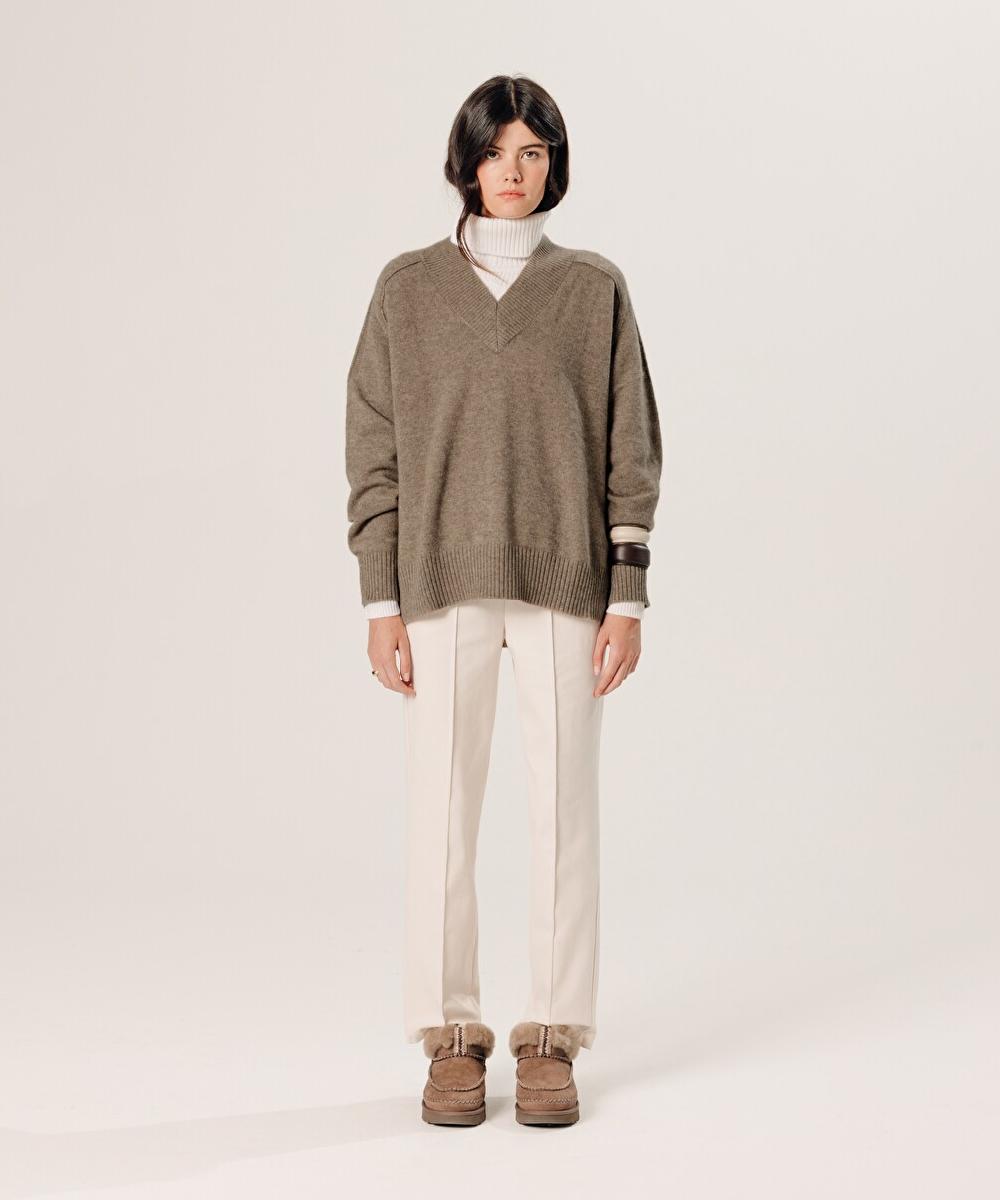 rodier Pull oversize col V en cachemire beige