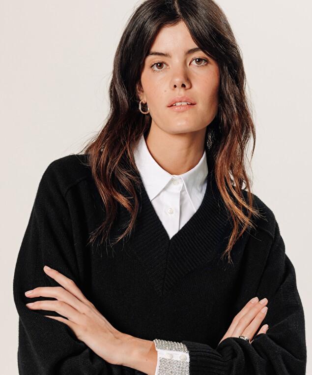 Rodier Pull Oversize Col V En Cachemire Noir