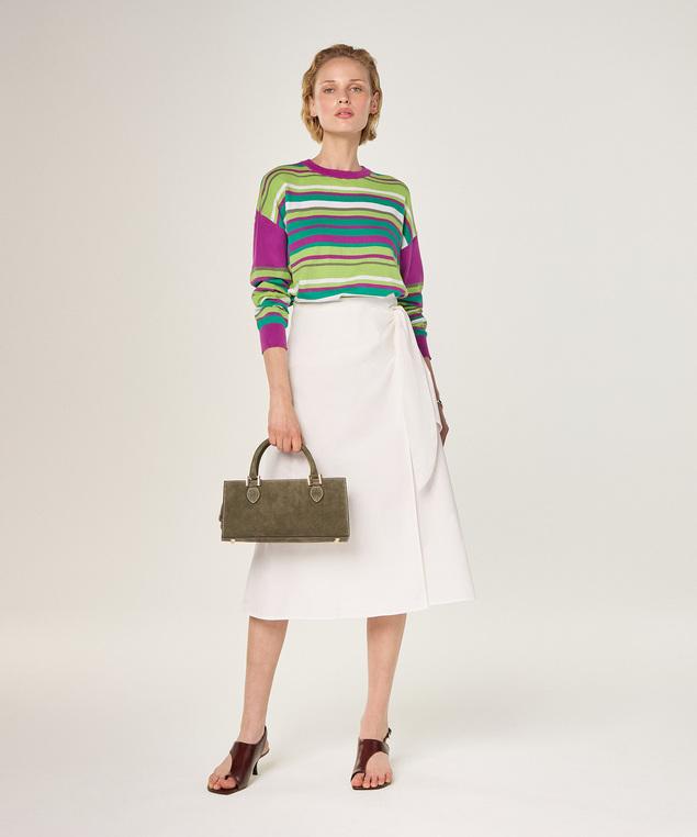 Rodier Pull Rayé En Coton Et Soie Fuchsia