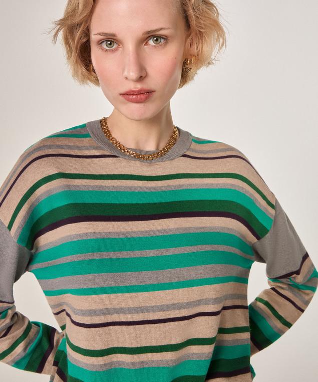 Rodier Pull Rayé En Coton Et Soie Gris Souris