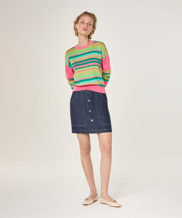 Rodier Pull Rayé En Coton Et Soie Rose Geranium