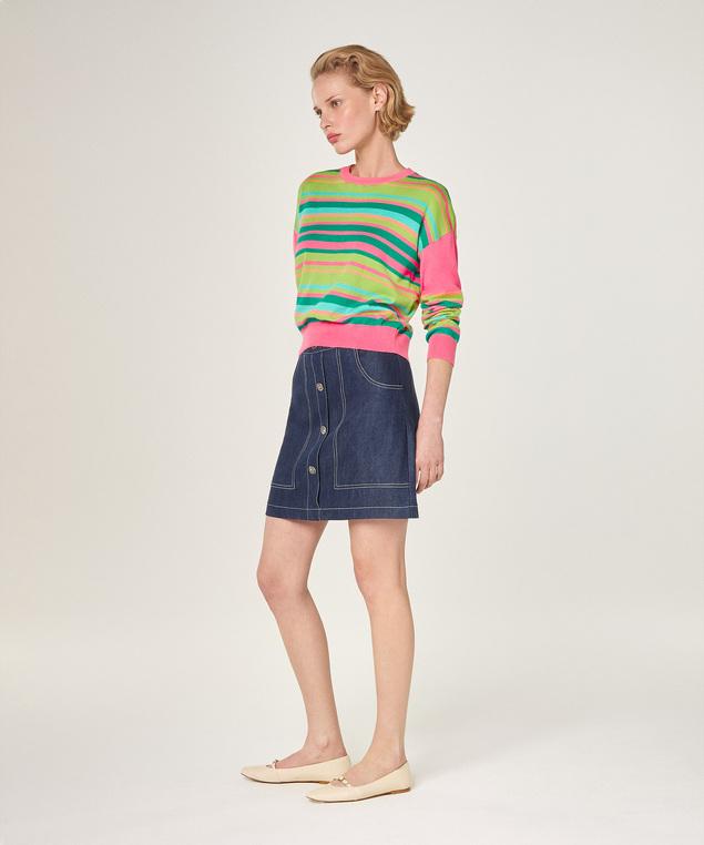 Rodier Pull Rayé En Coton Et Soie Rose Geranium