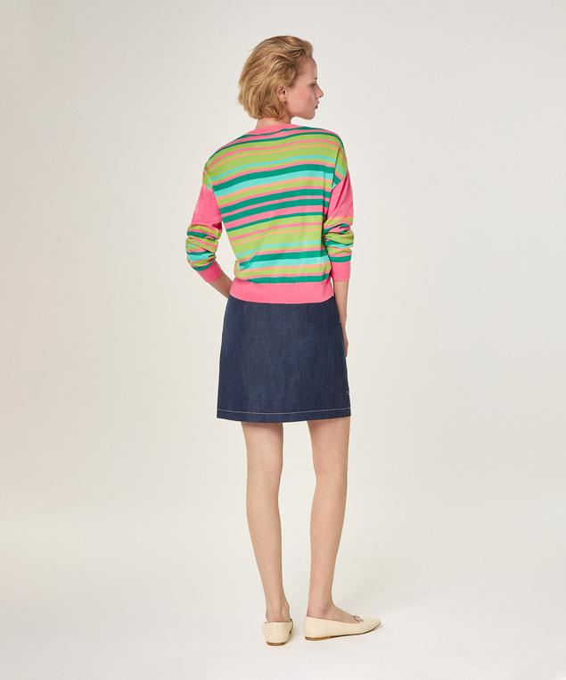 Rodier Pull Rayé En Coton Et Soie Rose Geranium