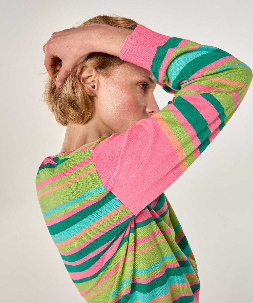 rodier Pull rayé en coton et soie rose geranium