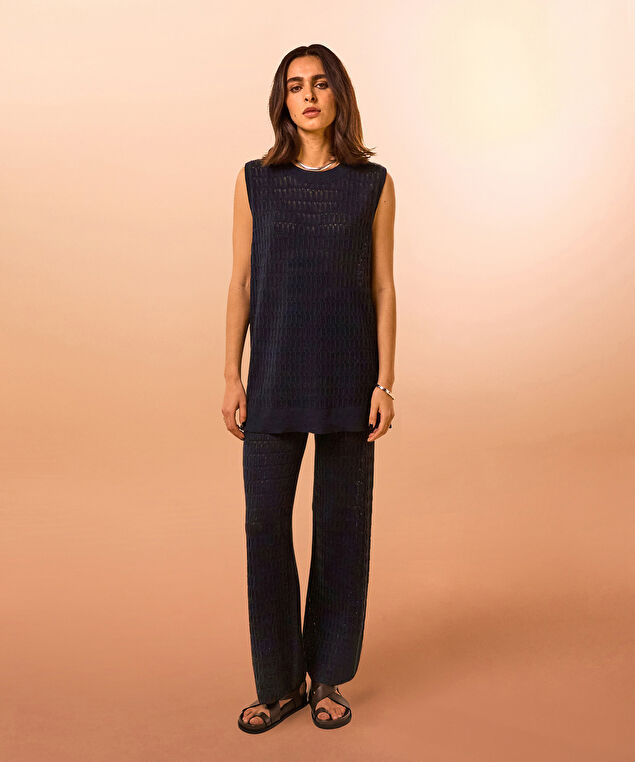 Rodier Pull Sans Manches Ajouré Bleu Nuit