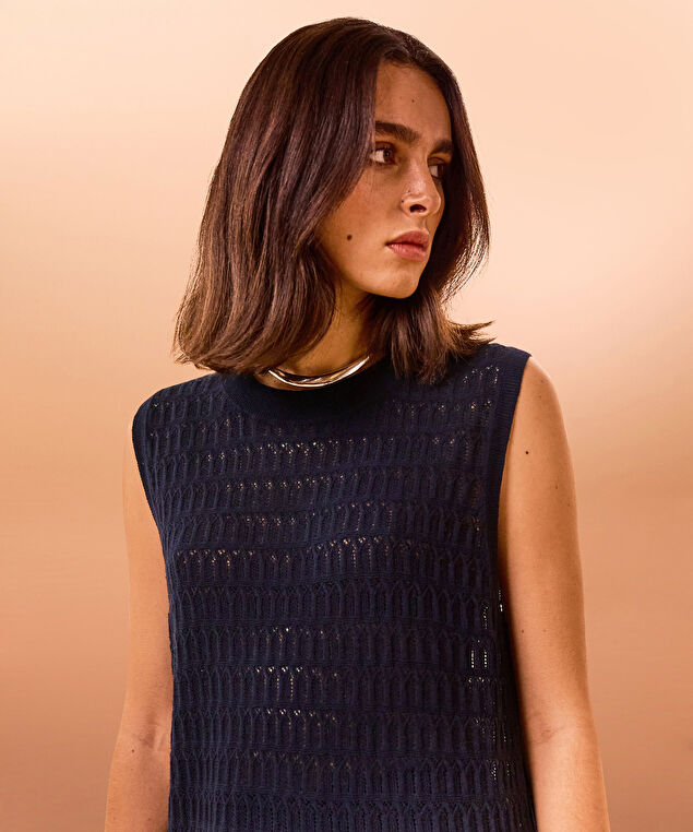 Rodier Pull Sans Manches Ajouré Bleu Nuit