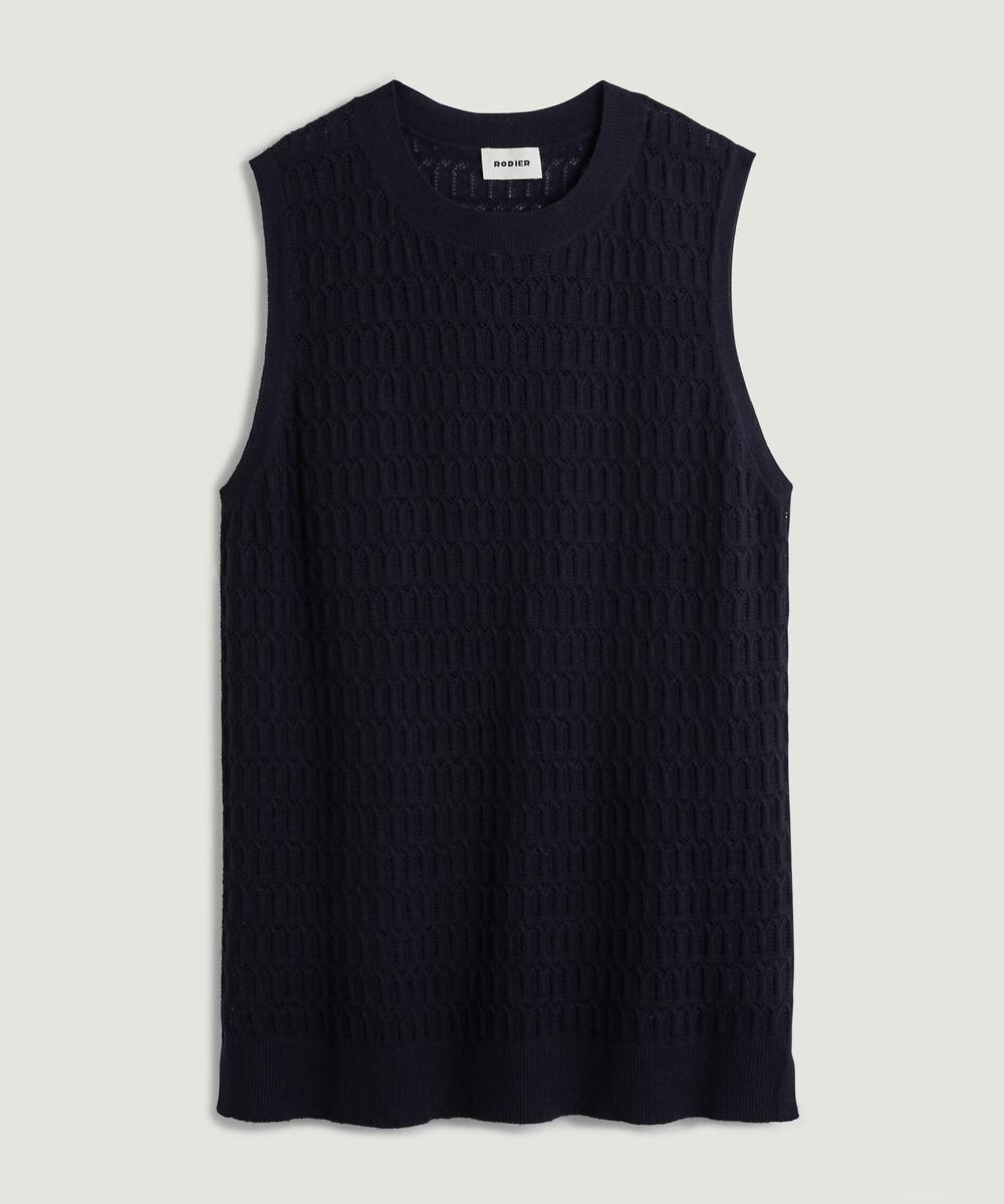 rodier Pull sans manches ajouré bleu nuit