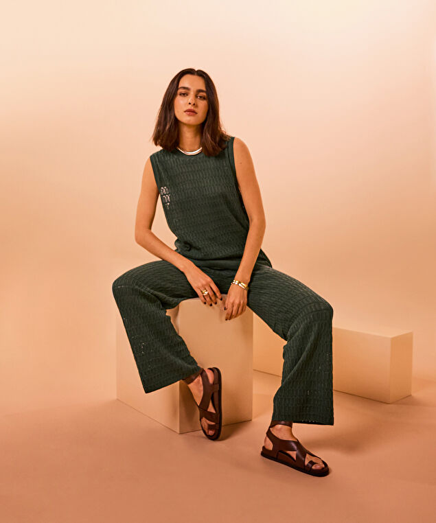 Rodier Pull Sans Manches Ajouré Vert Kaki