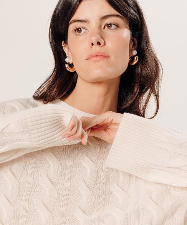 Rodier Pull Torsadé Court En Cachemire Blanc écru