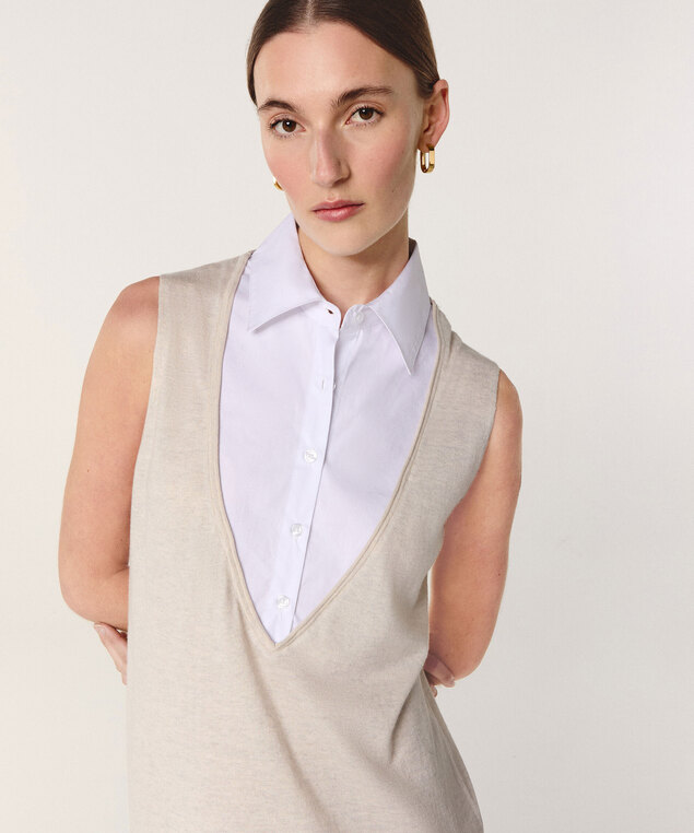 Rodier Robe Chemise Bi-matière Blanc écru