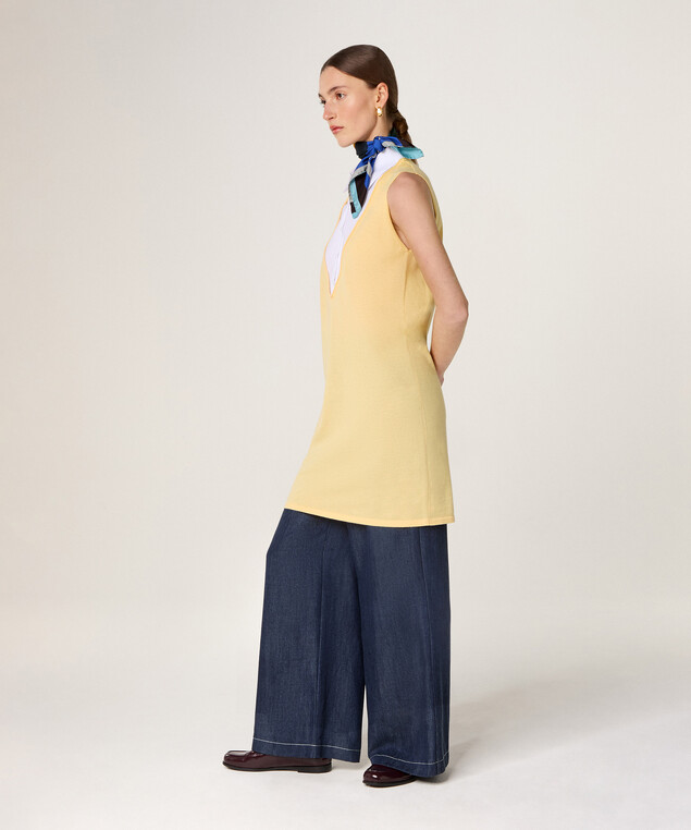 Rodier Robe Chemise Bi-matière Jaune