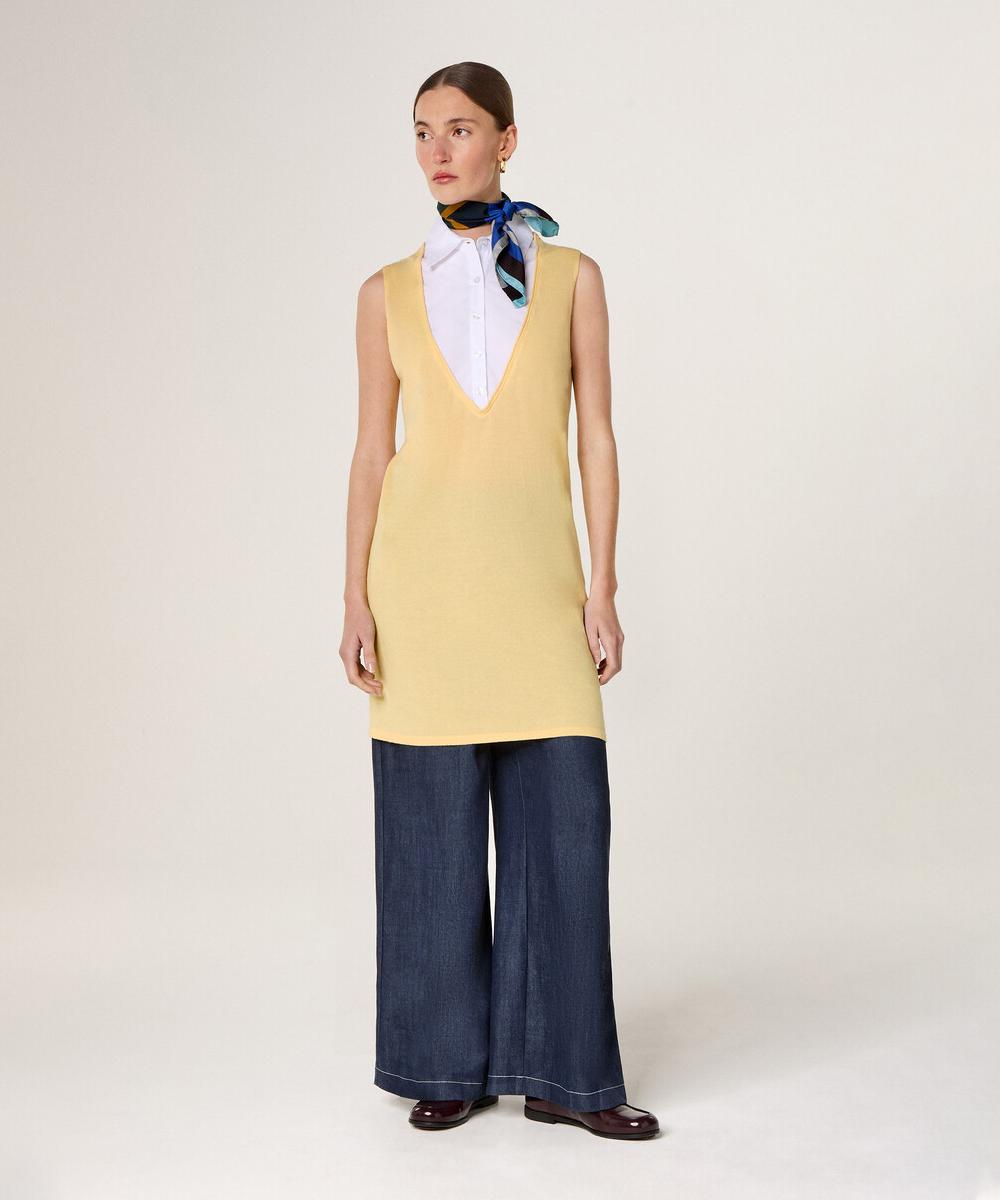 rodier Robe chemise bi-matière jaune