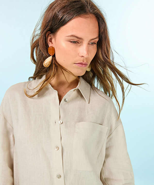 Rodier Robe Chemise En Lin Beige