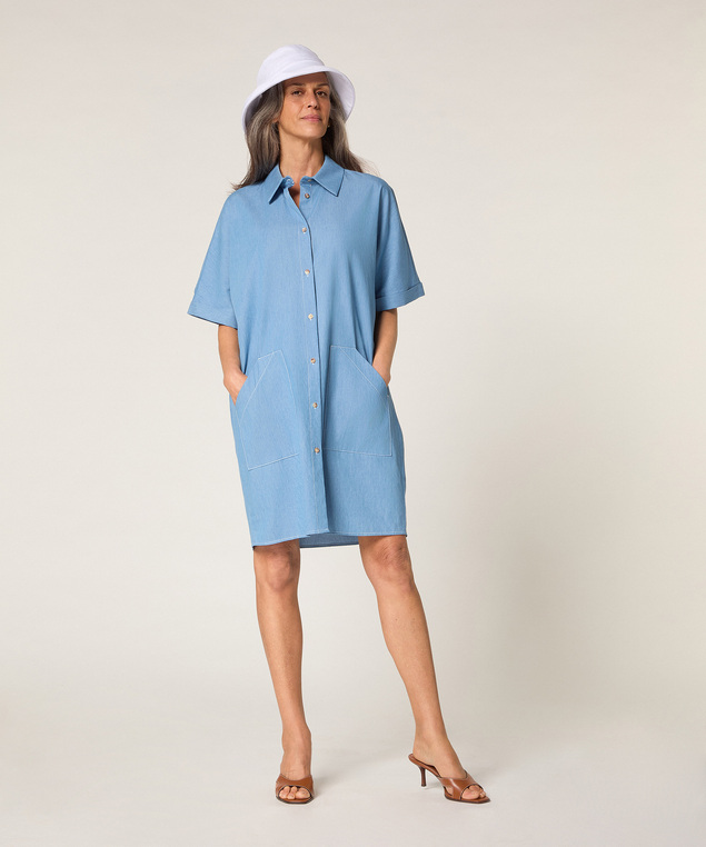 Rodier Robe Chemisier Bleu Chambray Bleu Ciel