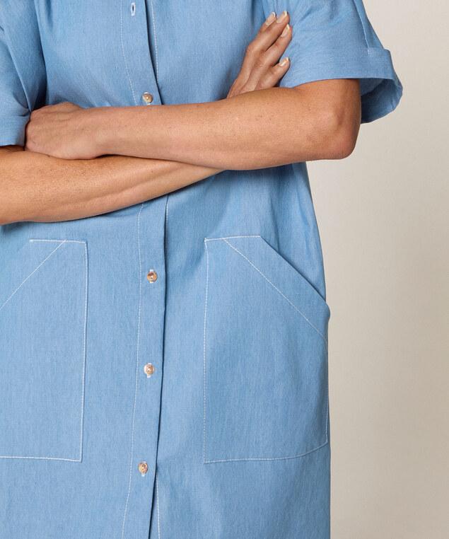 Rodier Robe Chemisier Bleu Chambray Bleu Ciel