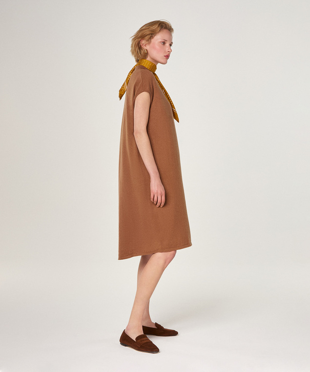 Rodier Robe Chemisier En Coton Marron Tabac