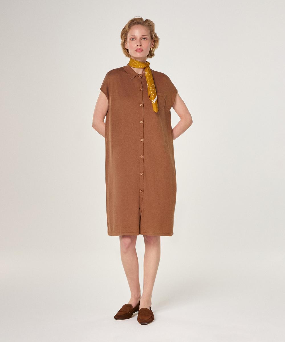 rodier Robe chemisier en coton marron tabac