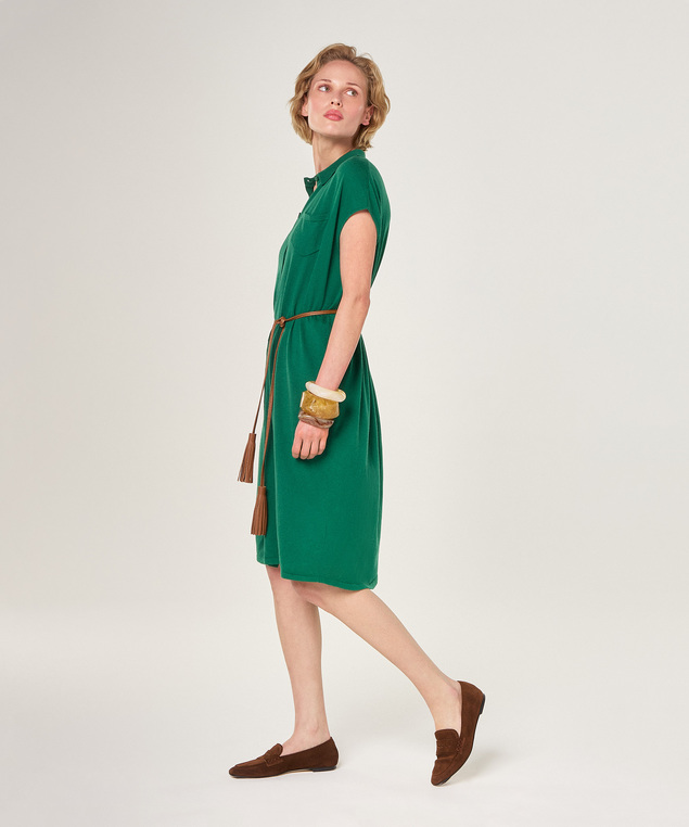 Rodier Robe Chemisier En Coton Vert Bouteille