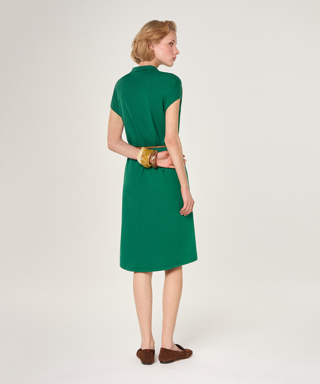 Rodier Robe Chemisier En Coton Vert Bouteille