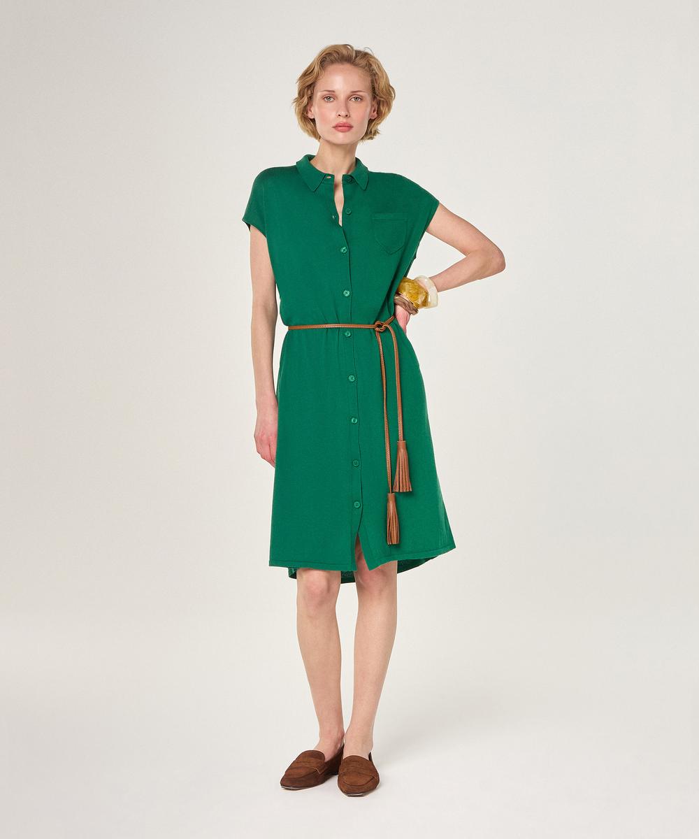 rodier Robe chemisier en coton vert bouteille