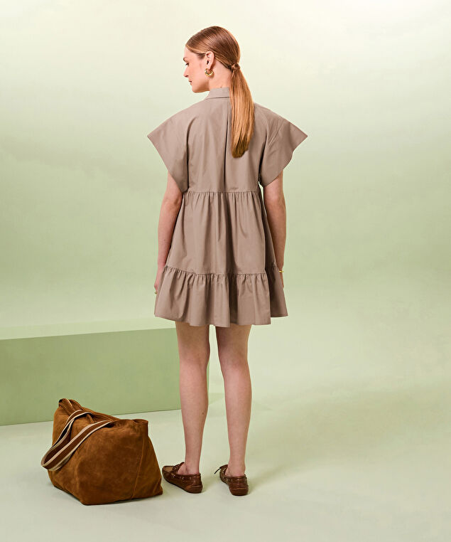 Rodier Robe Courte à Volants Beige