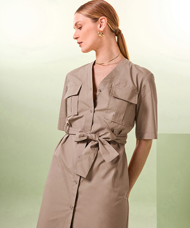 Rodier Robe Droite Saharienne Beige