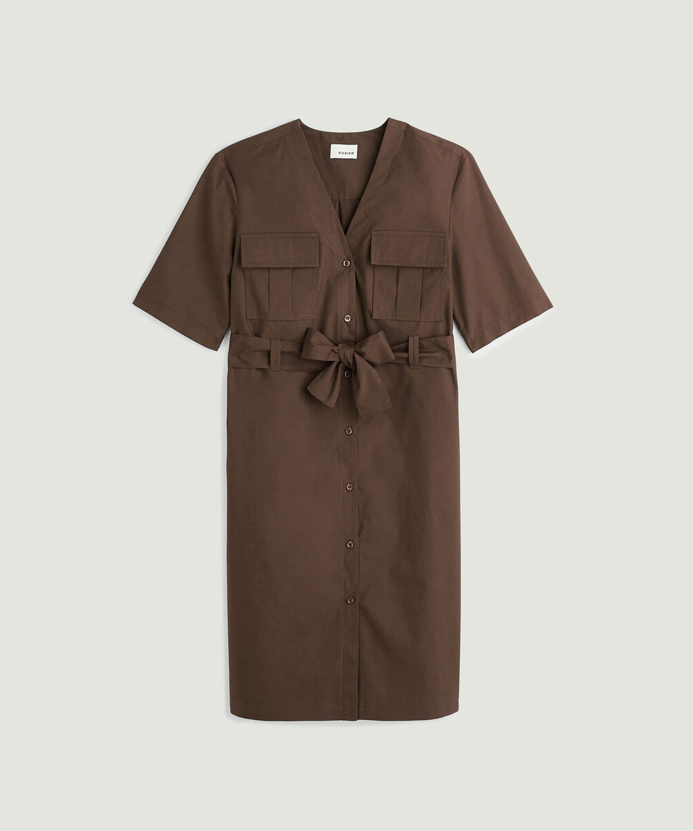 rodier Robe droite saharienne marron foncé