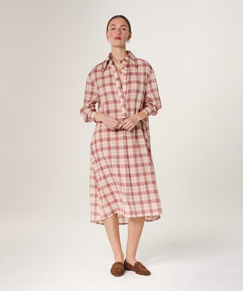 rodier Robe longue à carreaux rouge