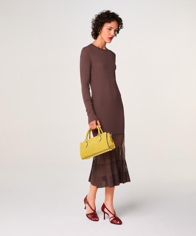 Rodier Robe Longue Bi-matière Marron écorce