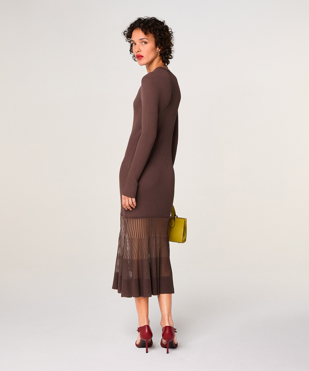 Rodier Robe Longue Bi-matière Marron écorce