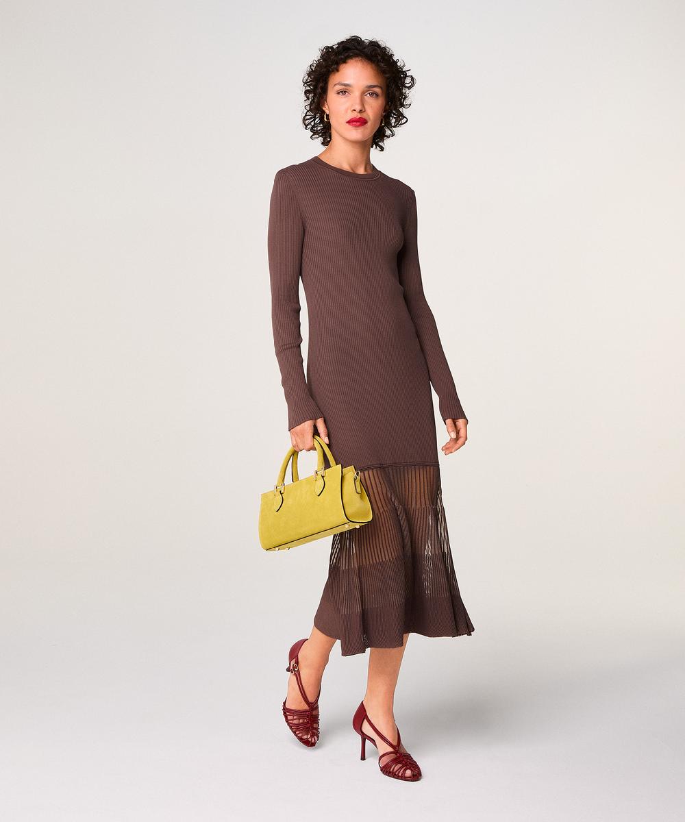 rodier Robe longue bi-matière marron écorce